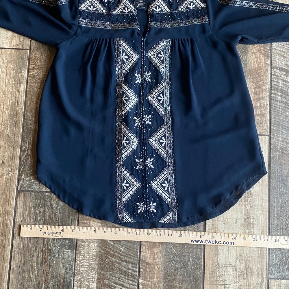 MM Couture Navy Embroidered Split V-Neck Tunic - Picture 11 of 12